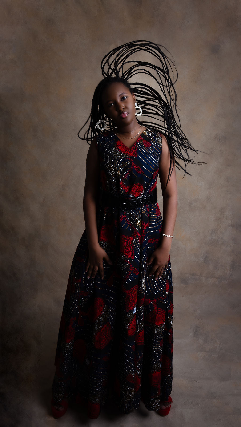 Ankara Swirl Pattern Dress - Midnight Rose