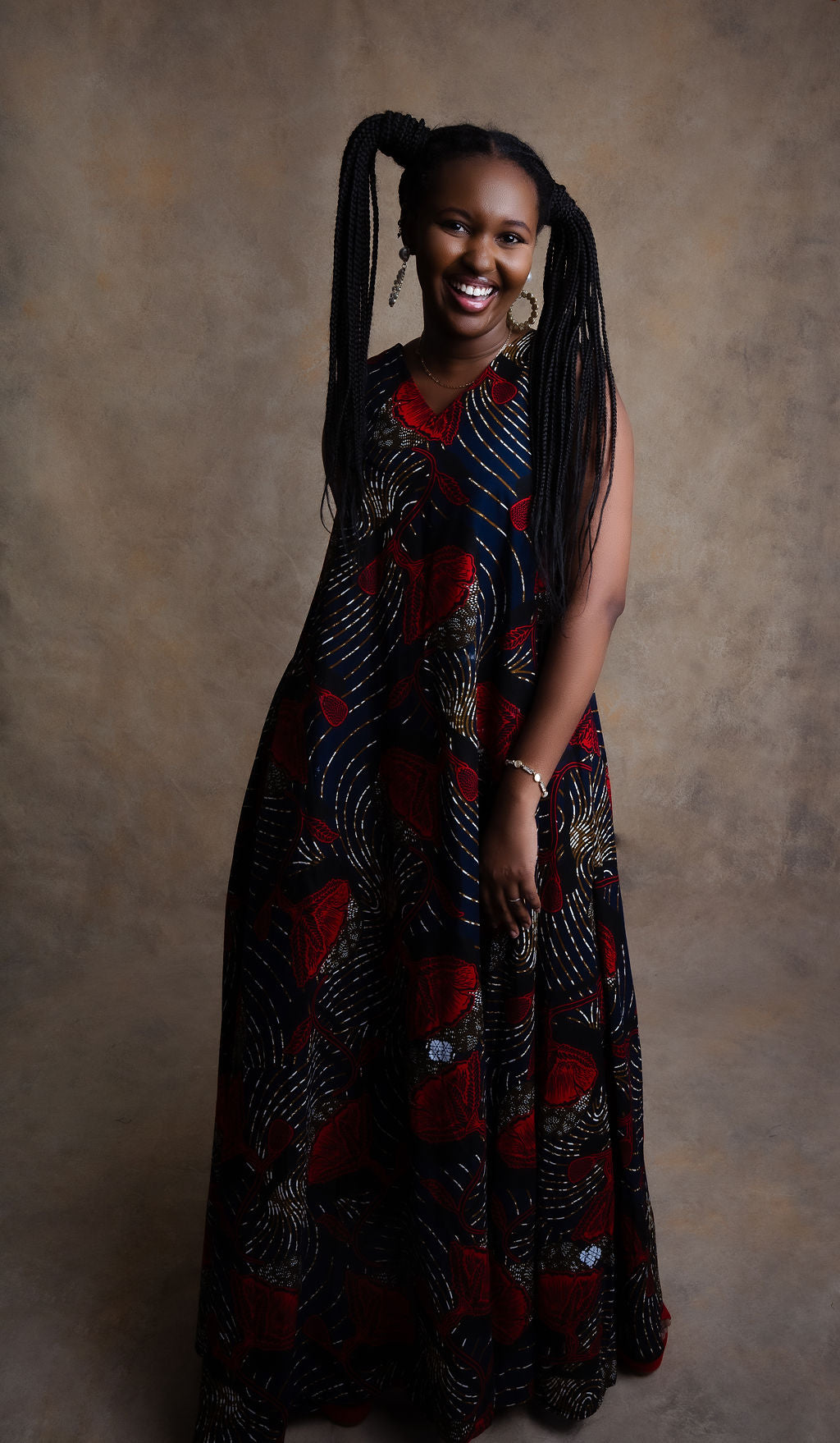 Ankara Swirl Pattern Dress - Midnight Rose