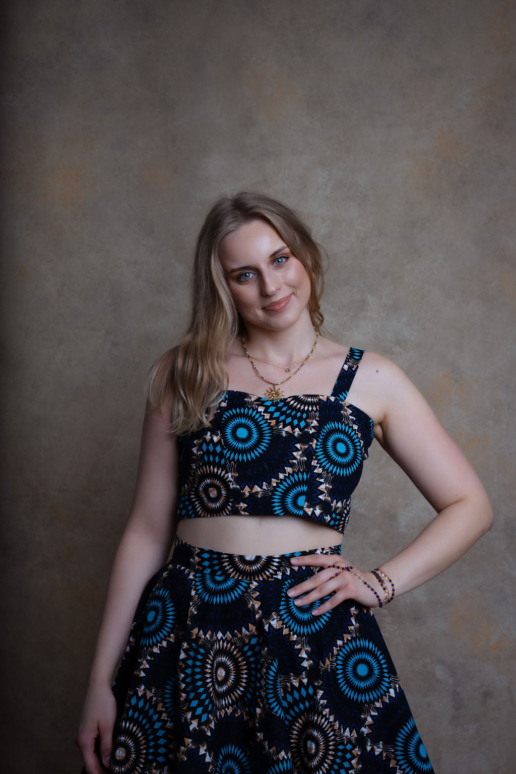 Ankara Circular Pattern Two-Piece Set - Midnight Elegance