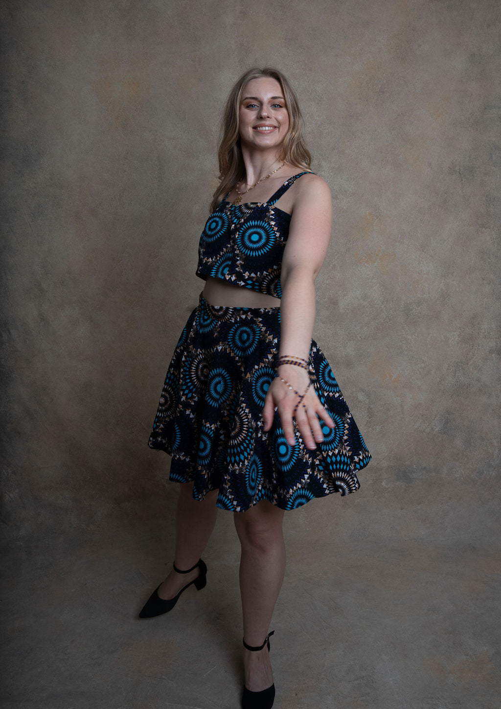 Ankara Circular Pattern Two-Piece Set - Midnight Elegance