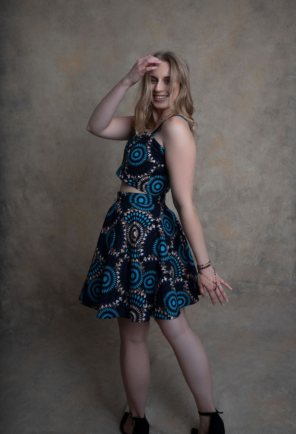 Ankara Circular Pattern Two-Piece Set - Midnight Elegance