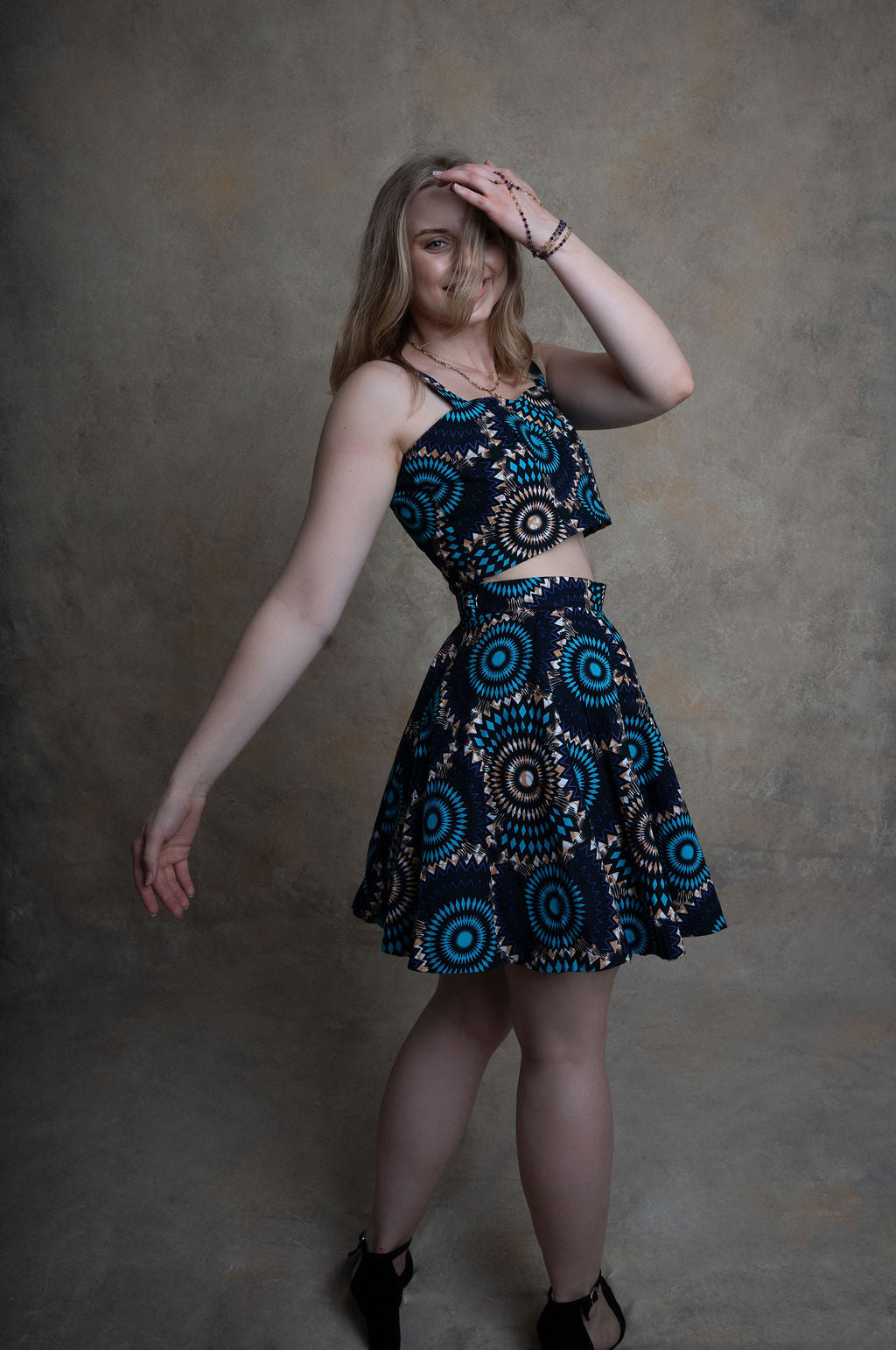 Ankara Circular Pattern Two-Piece Set - Midnight Elegance