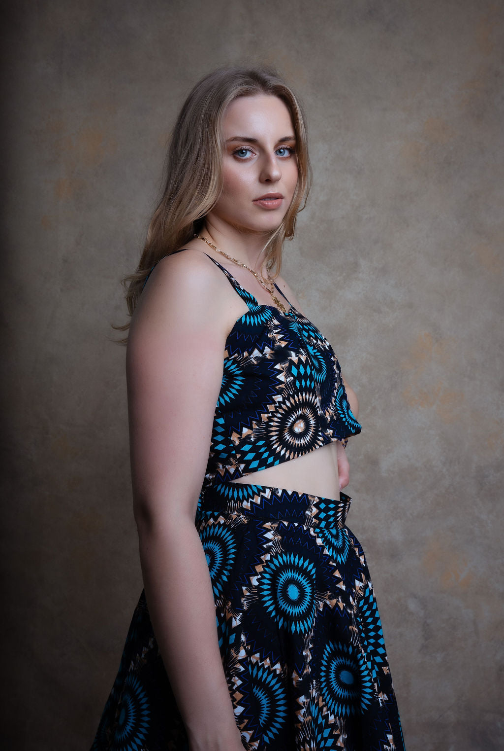 Ankara Circular Pattern Two-Piece Set - Midnight Elegance