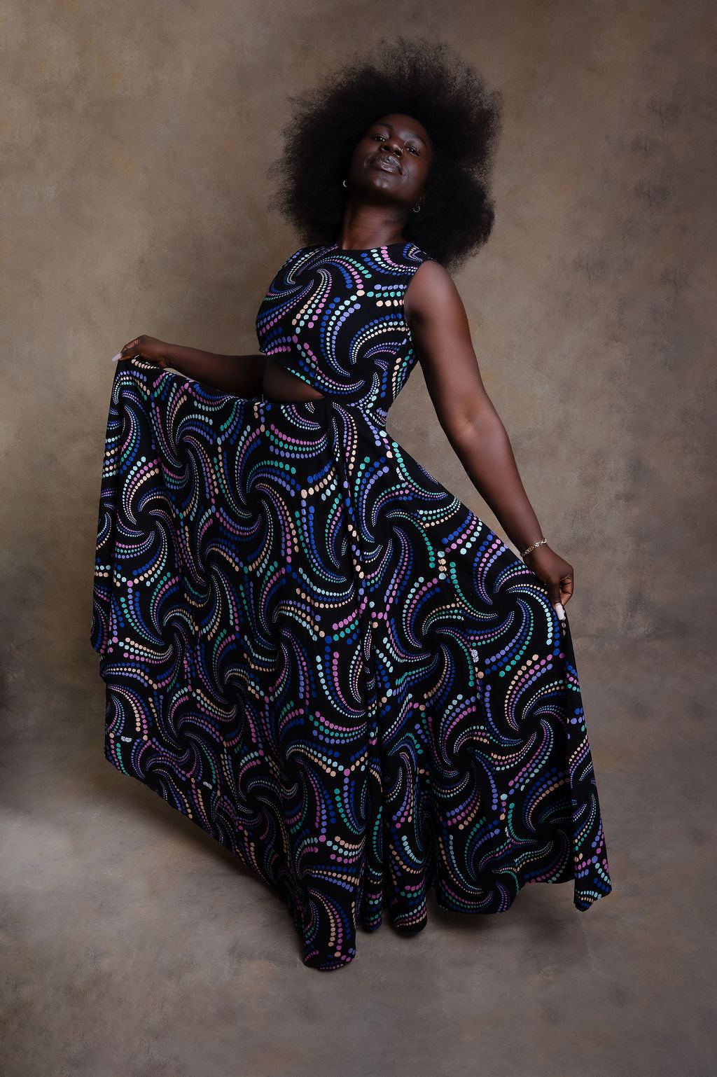 Ankara Dotted Swirl Ball Gown - Royal Majesty