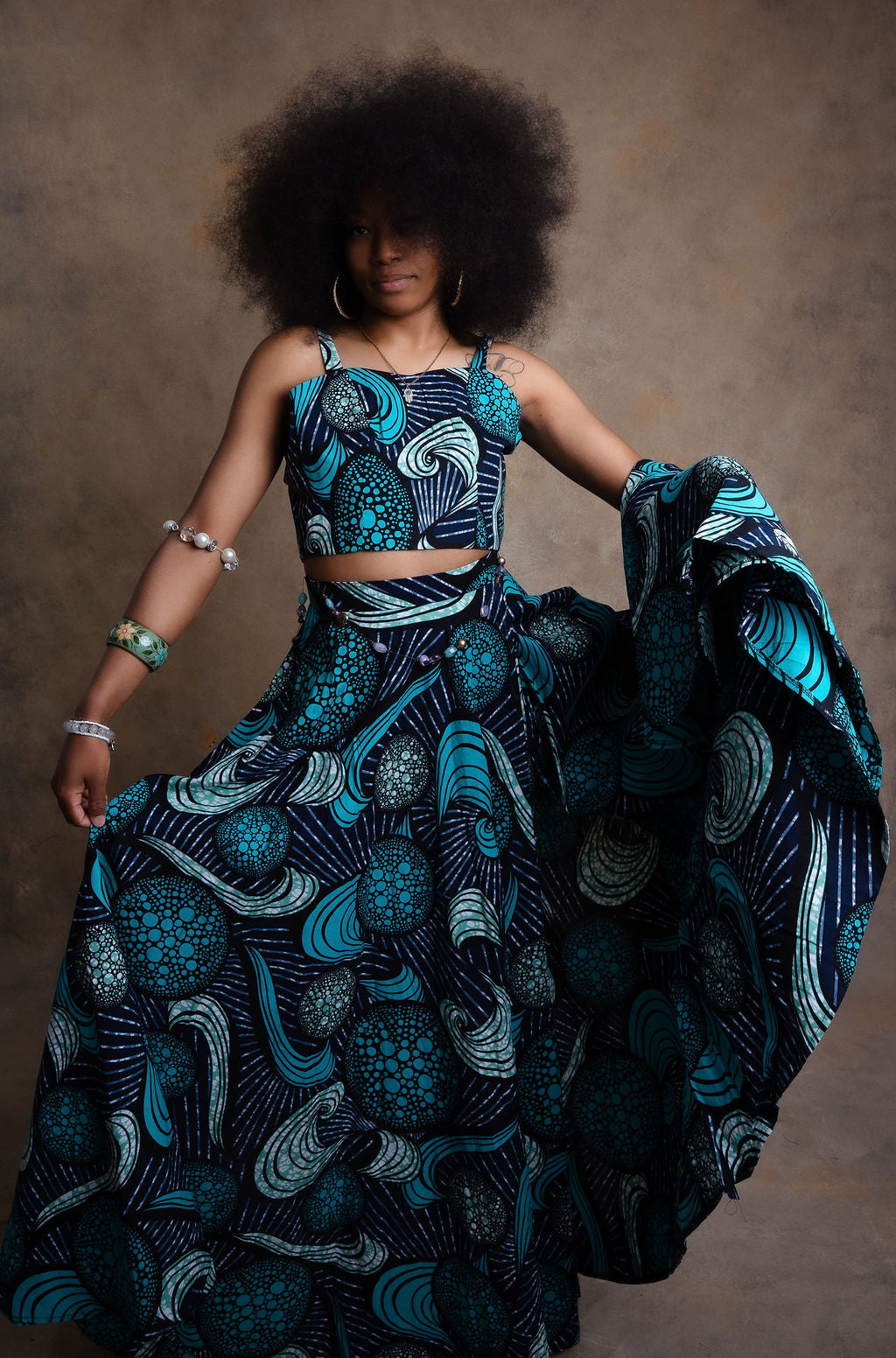 Ankara Swirl Print Two-Piece Set - Ocean Elegance