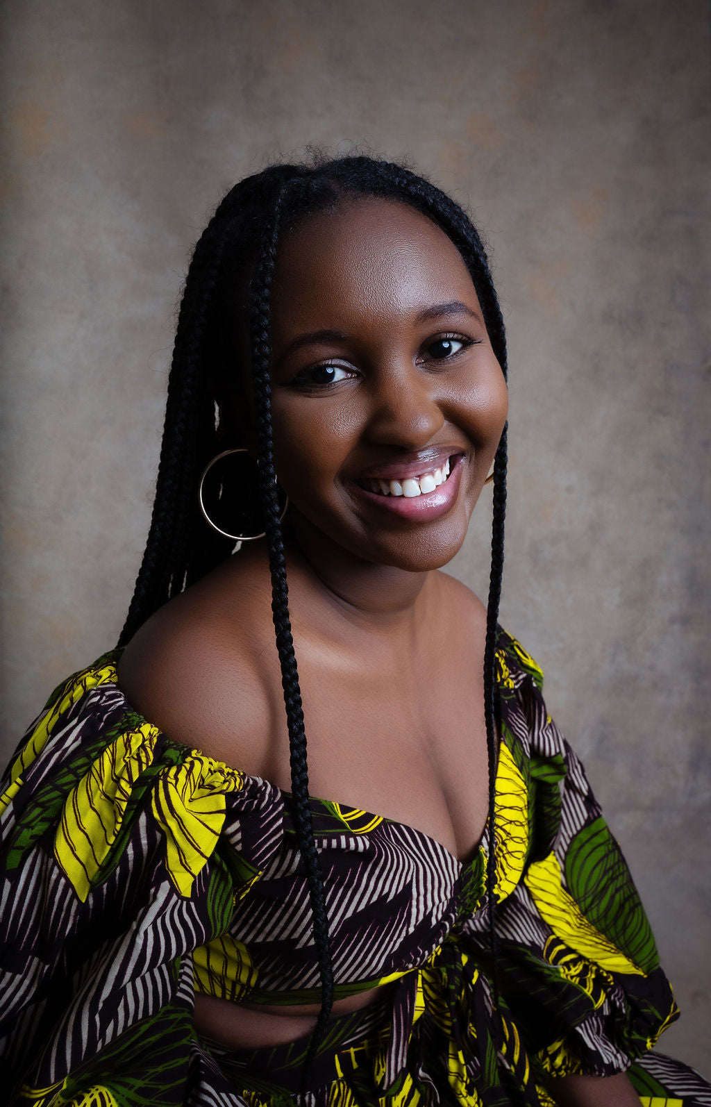 Ankara Leaf Print Off-Shoulder Maxi Dress - Golden Elegance