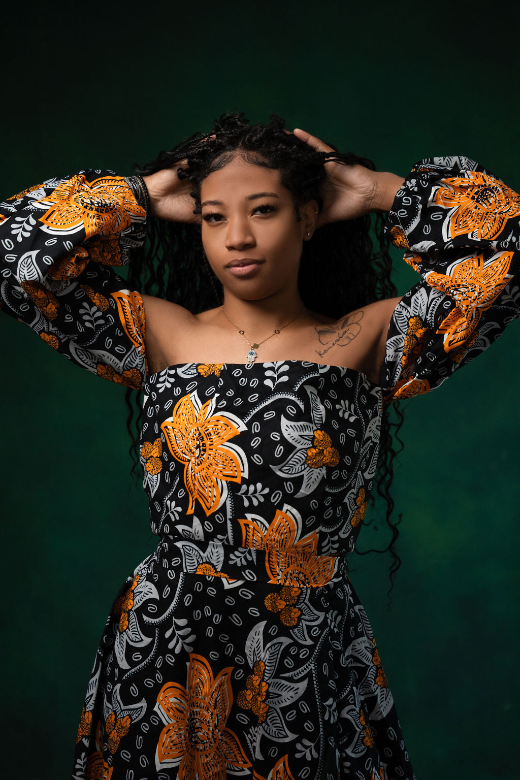 Ankara Black & Orange Floral Off-Shoulder Maxi Dress - Autumn Bloom