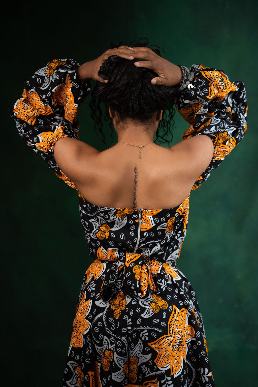 Ankara Black & Orange Floral Off-Shoulder Maxi Dress - Autumn Bloom