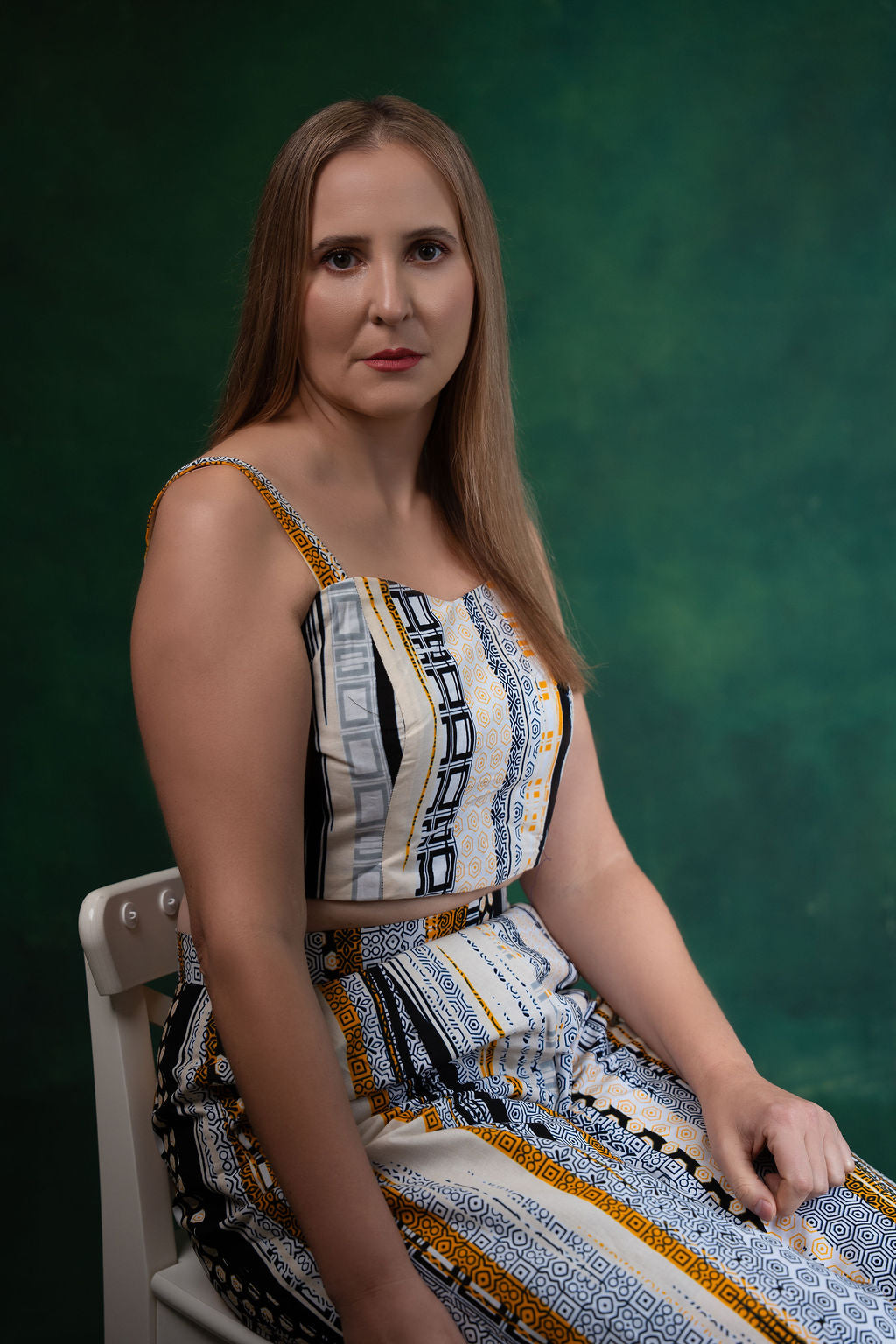 Ankara White & Gold Tribal Stripe Crop Top & Pants Set - Golden Heritage