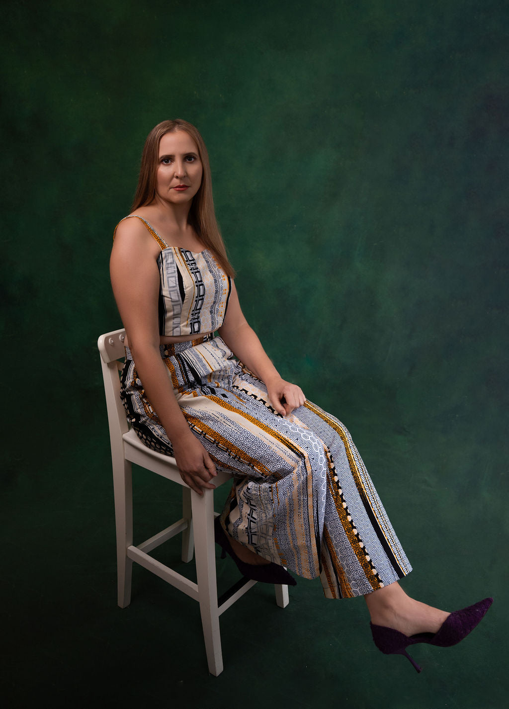 Ankara White & Gold Tribal Stripe Crop Top & Pants Set - Golden Heritage