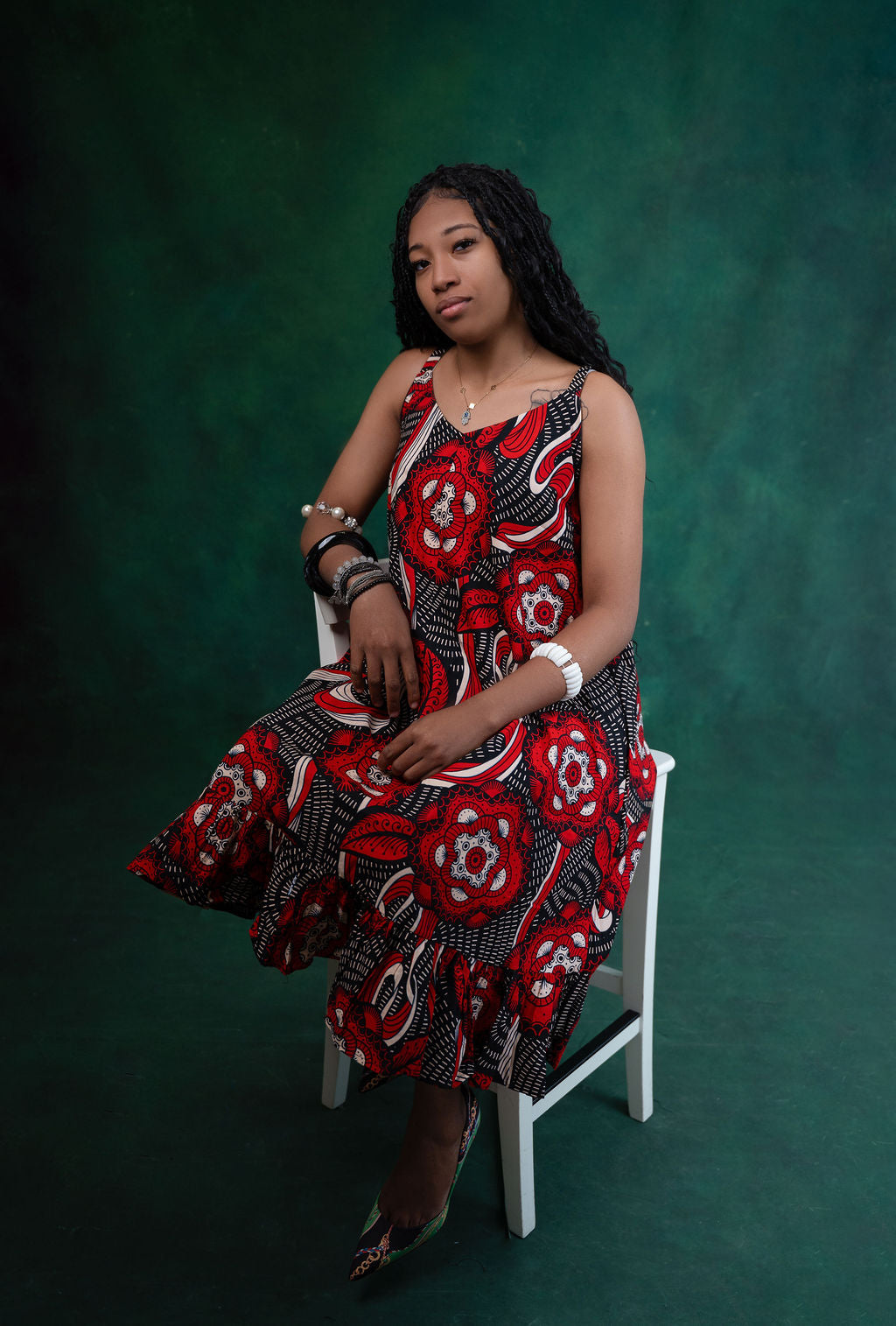 Ankara Red & Black Circular Medallion Dress - Crimson Circles