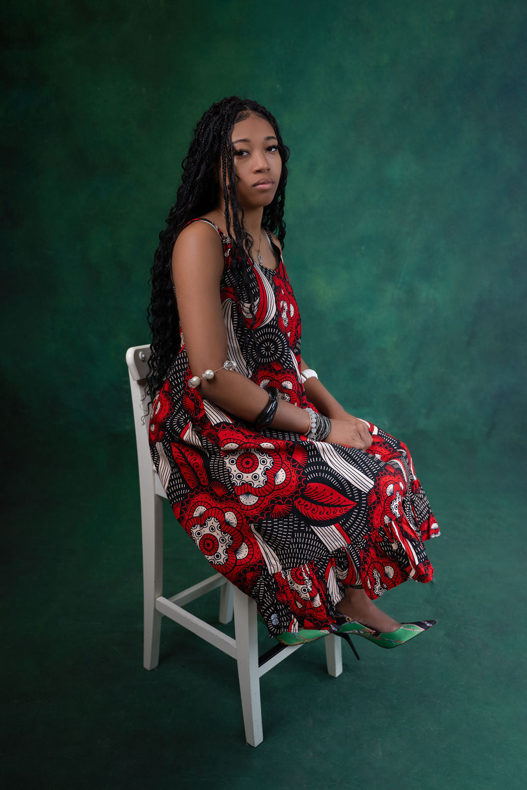 Ankara Red & Black Circular Medallion Dress - Crimson Circles