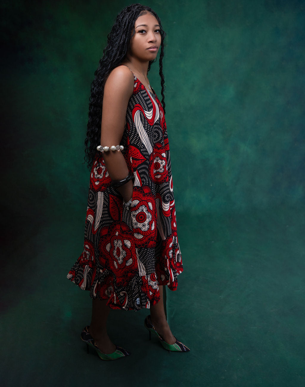 Ankara Red & Black Circular Medallion Dress - Crimson Circles