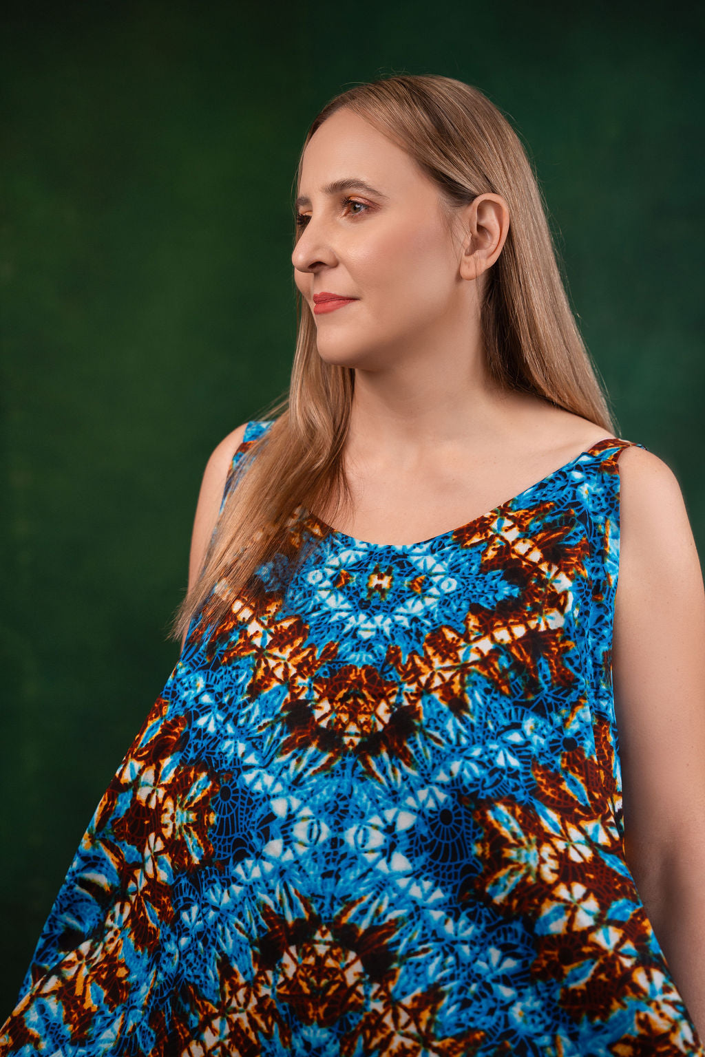 Ankara Blue & Brown Floral Maxi Dress - Azure Garden