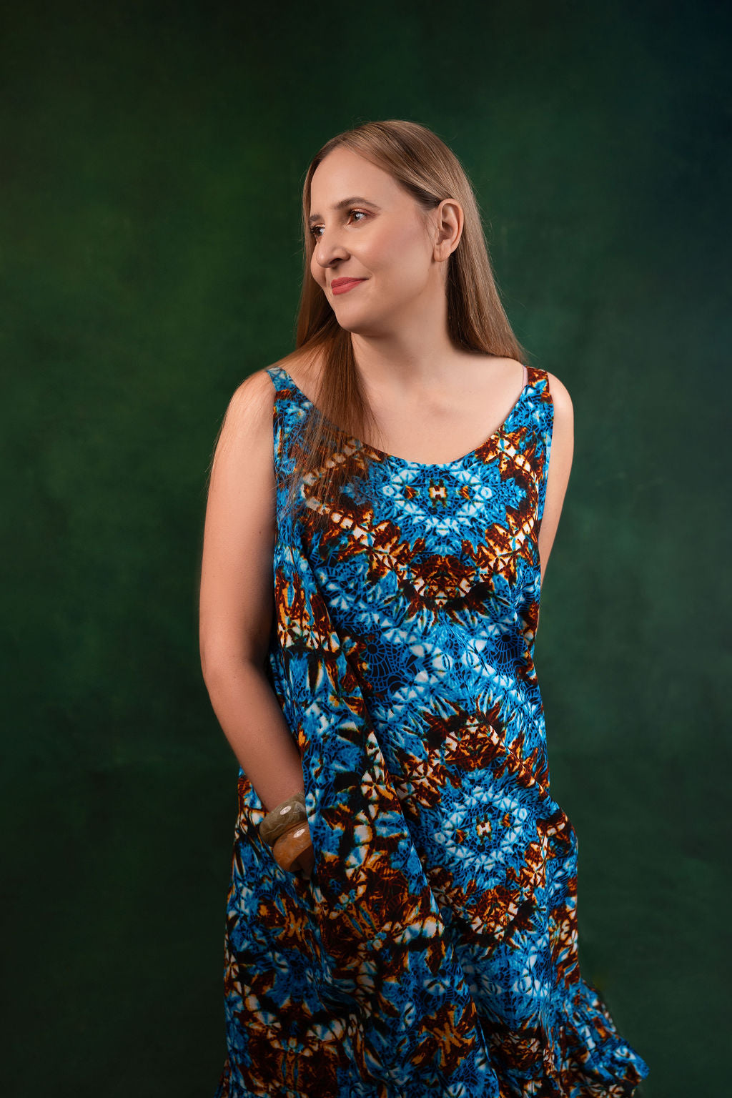 Ankara Blue & Brown Floral Maxi Dress - Azure Garden