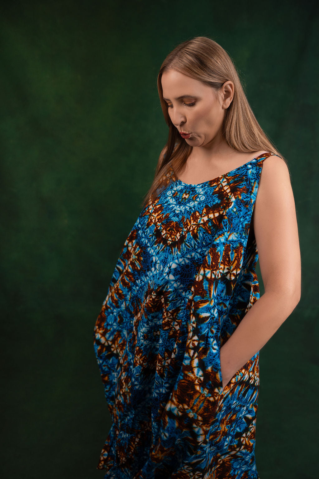 Ankara Blue & Brown Floral Maxi Dress - Azure Garden