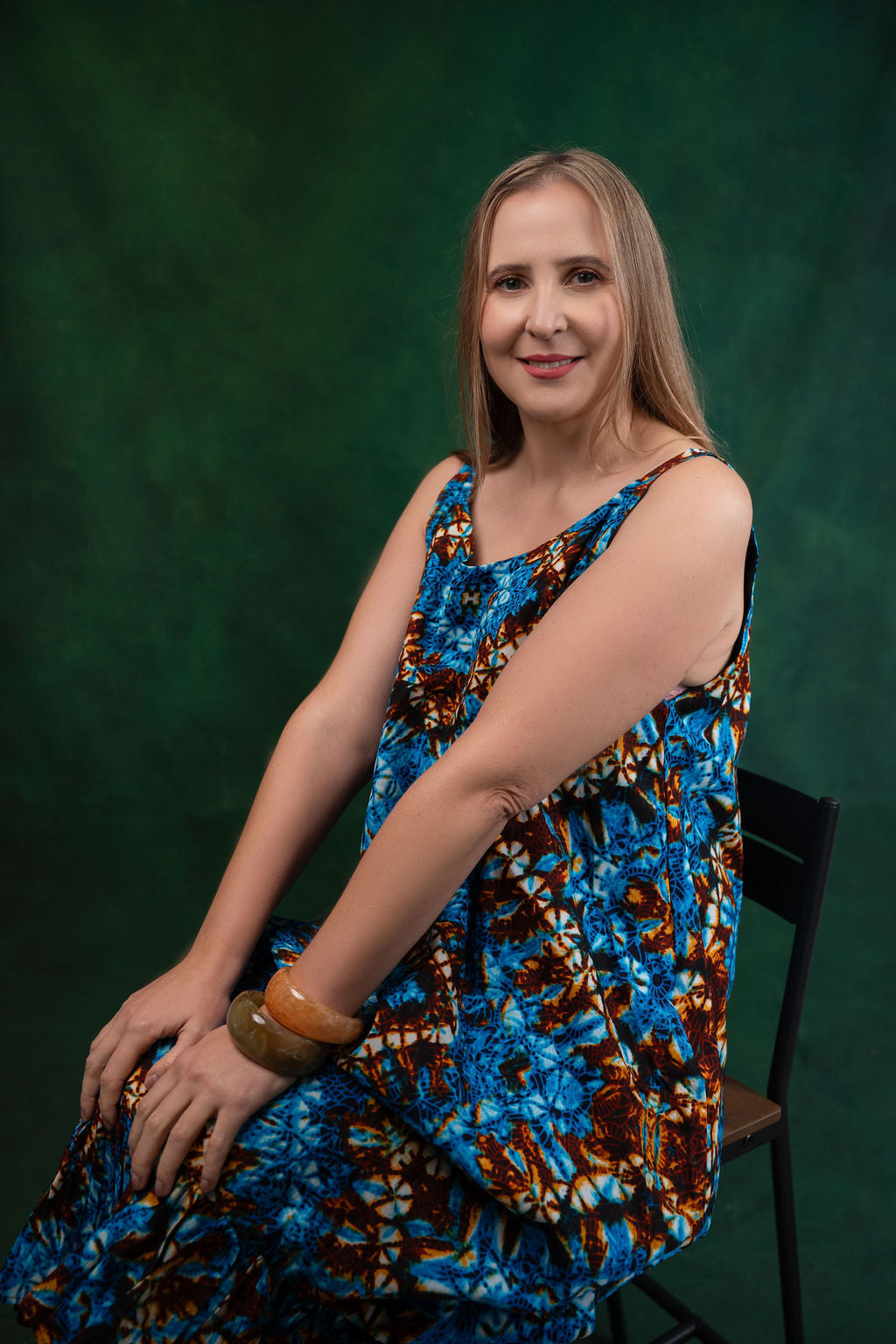 Ankara Blue & Brown Floral Maxi Dress - Azure Garden