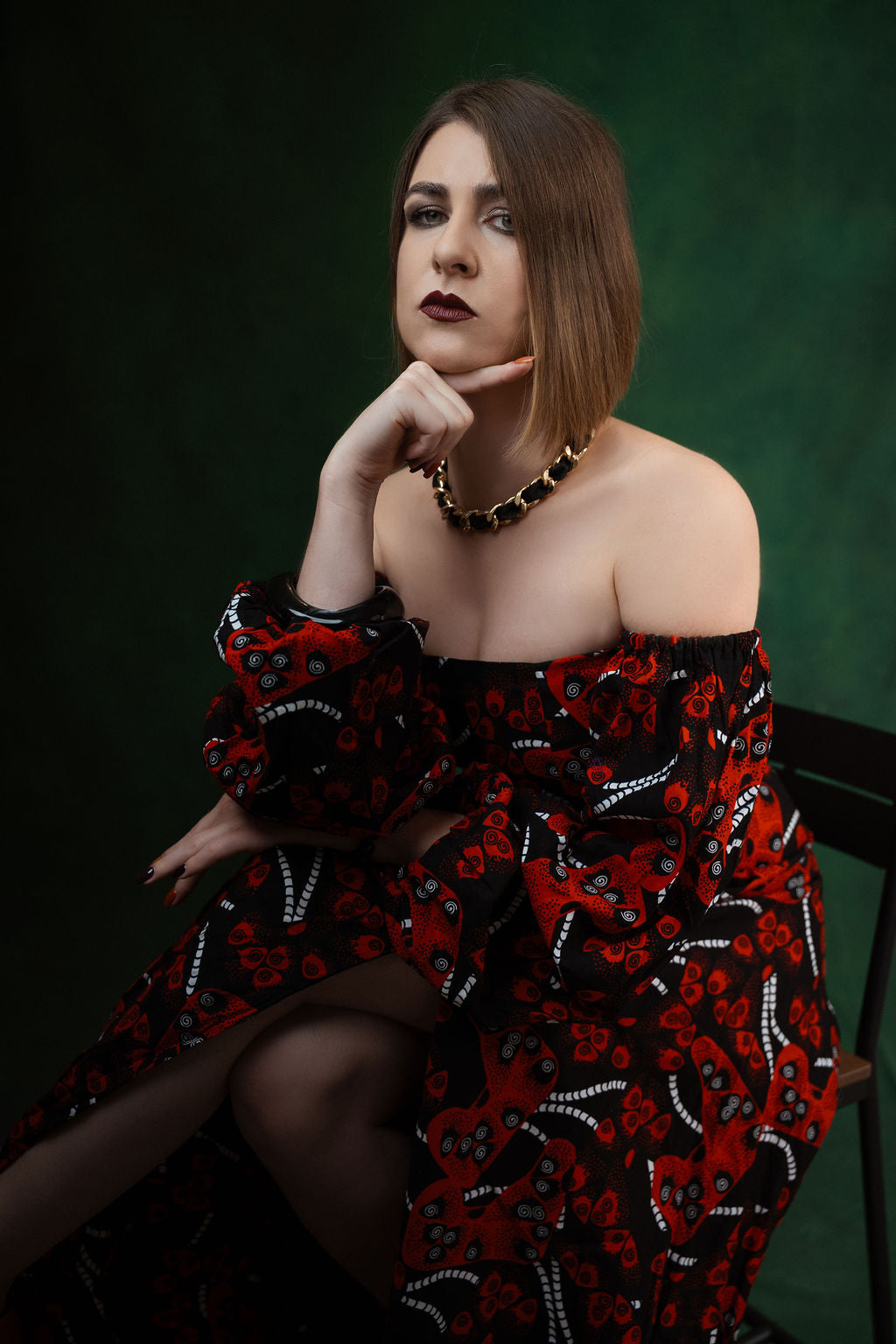 Ankara Burgundy Swirl Off-Shoulder Maxi Dress - Crimson Elegance