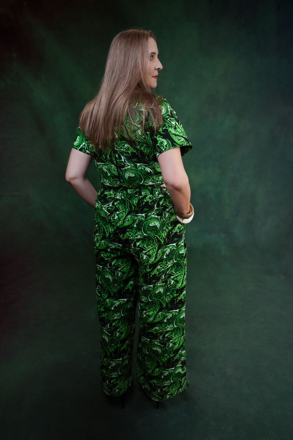 Ankara Green Marble Swirl Crop Top & Pants Set - Emerald Dreams