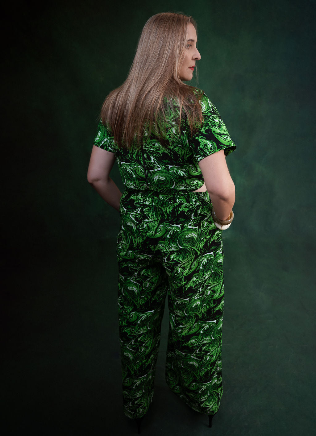 Ankara Green Marble Swirl Crop Top & Pants Set - Emerald Dreams