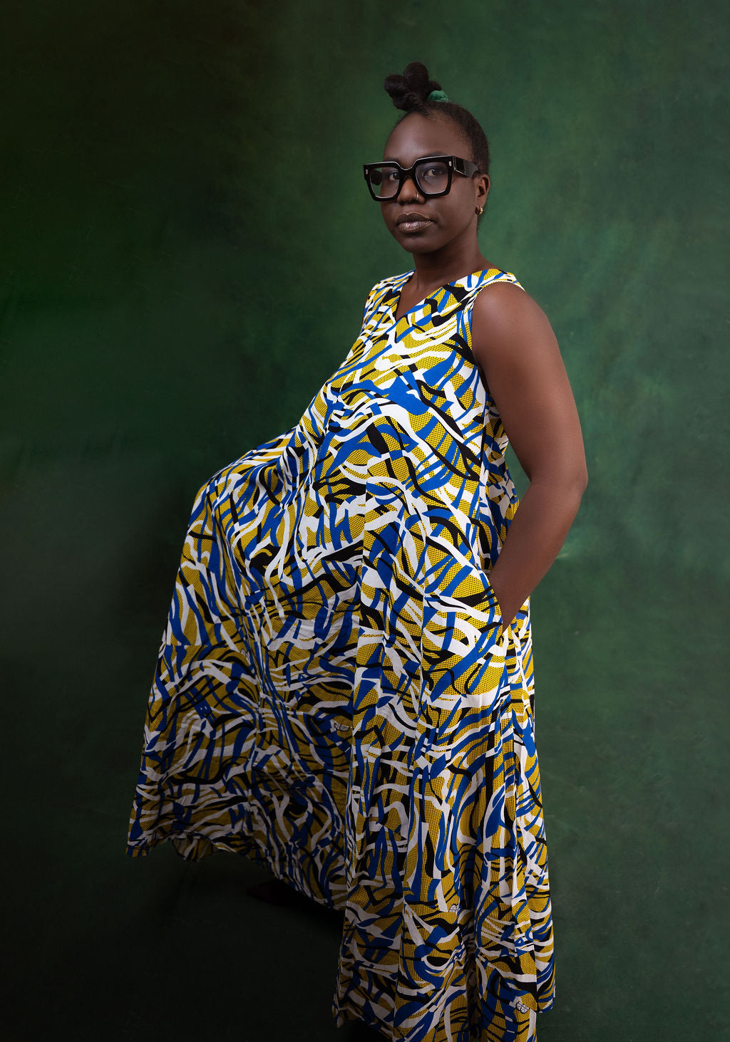 Ankara Blue & Yellow Abstract Maxi Dress - Golden Flow