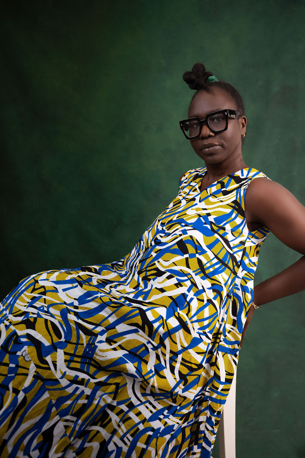 Ankara Blue & Yellow Abstract Maxi Dress - Golden Flow