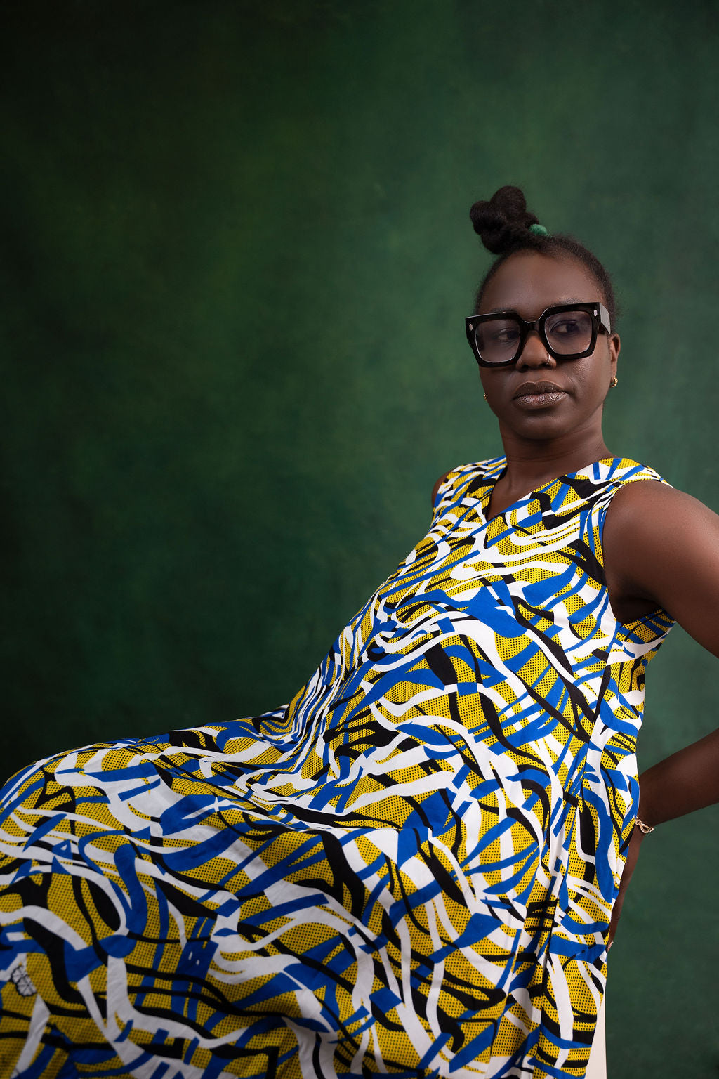 Ankara Blue & Yellow Abstract Maxi Dress - Golden Flow