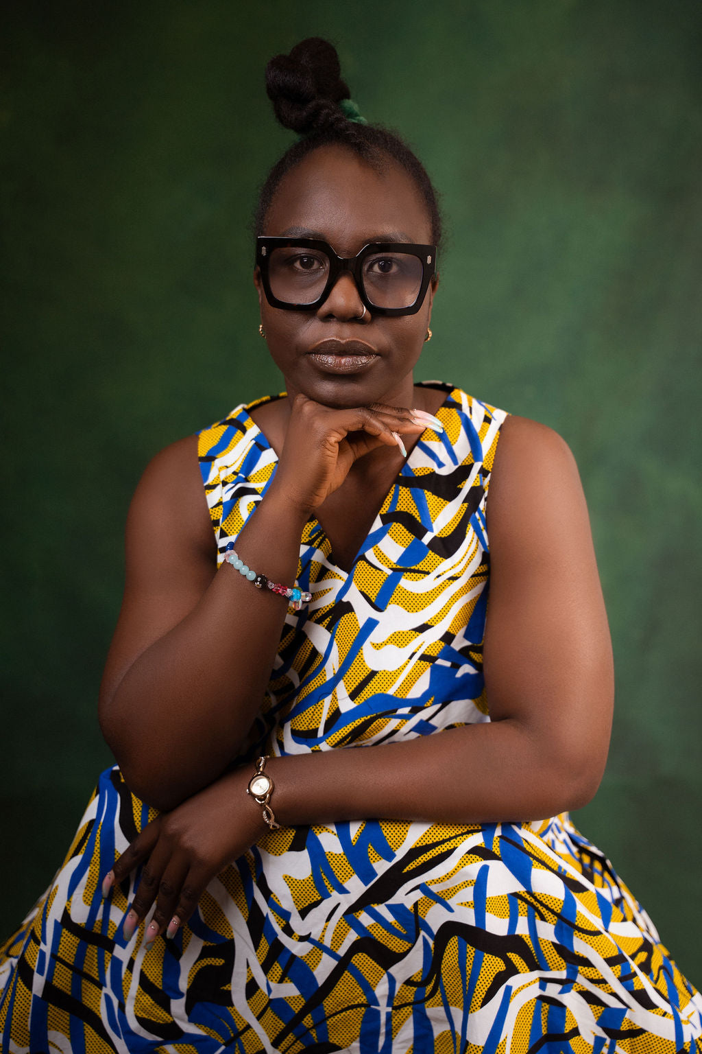 Ankara Blue & Yellow Abstract Maxi Dress - Golden Flow