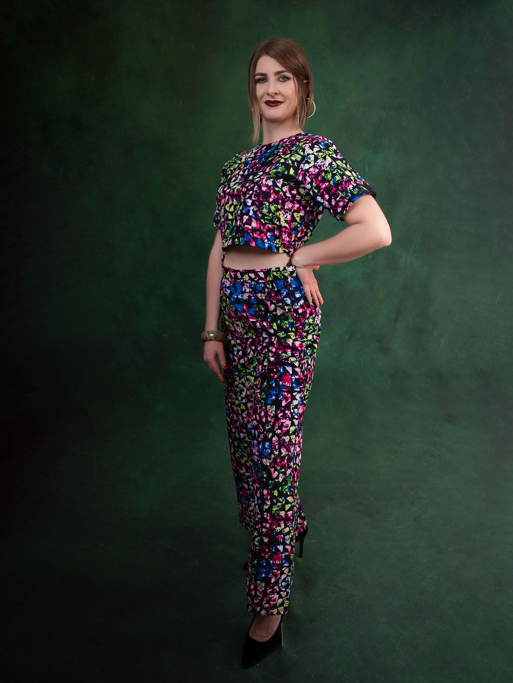 Ankara Multicolor Floral Crop Top & Pants Set - Garden Party