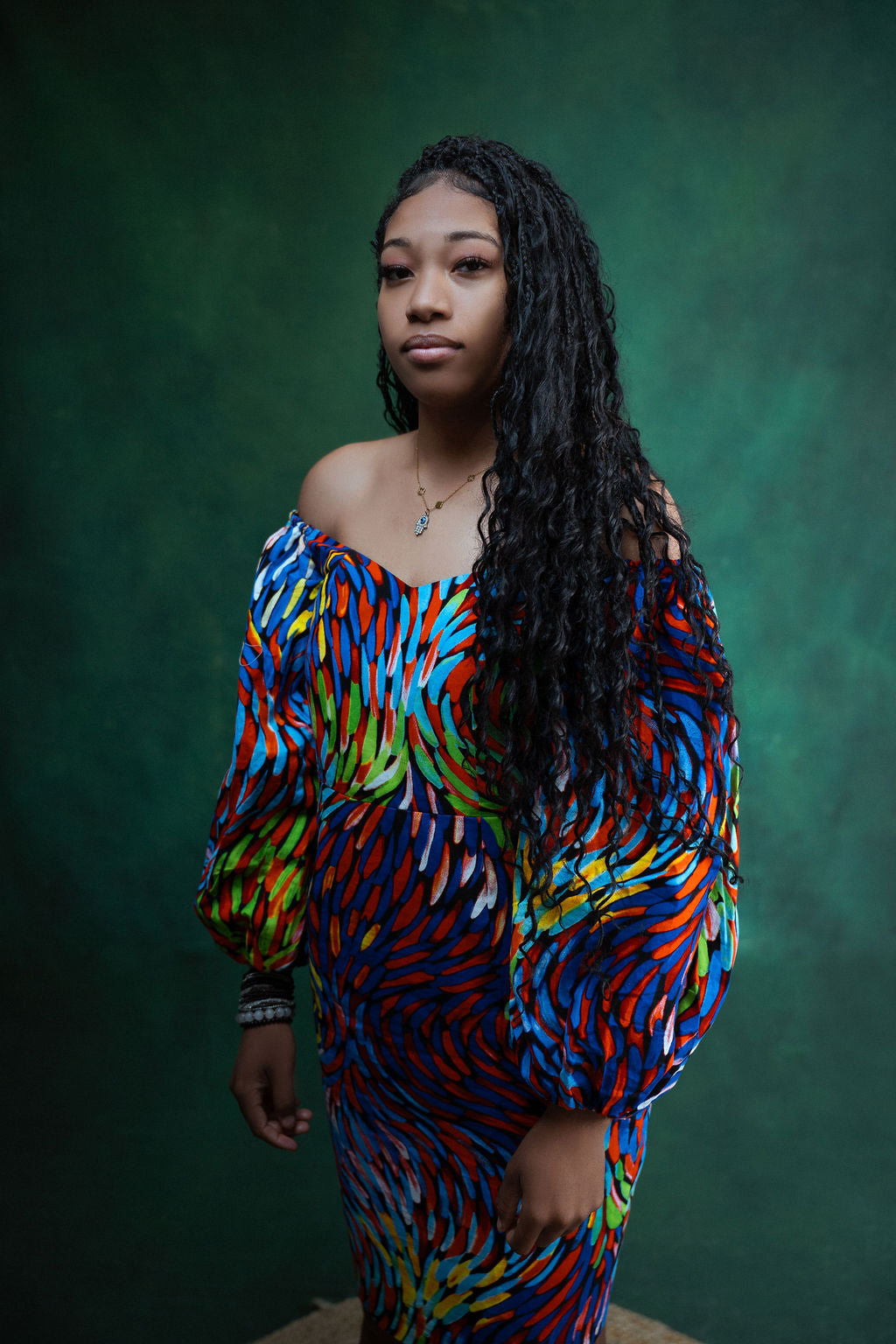 Ankara Rainbow Swirl Off-Shoulder Dress - Kaleidoscope Dreams