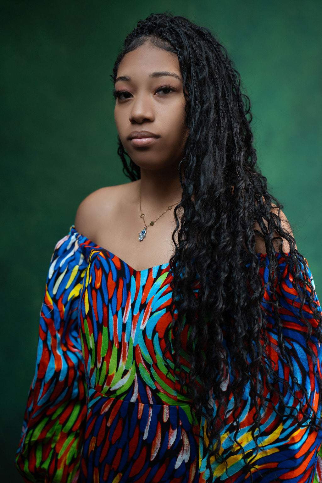 Ankara Rainbow Swirl Off-Shoulder Dress - Kaleidoscope Dreams