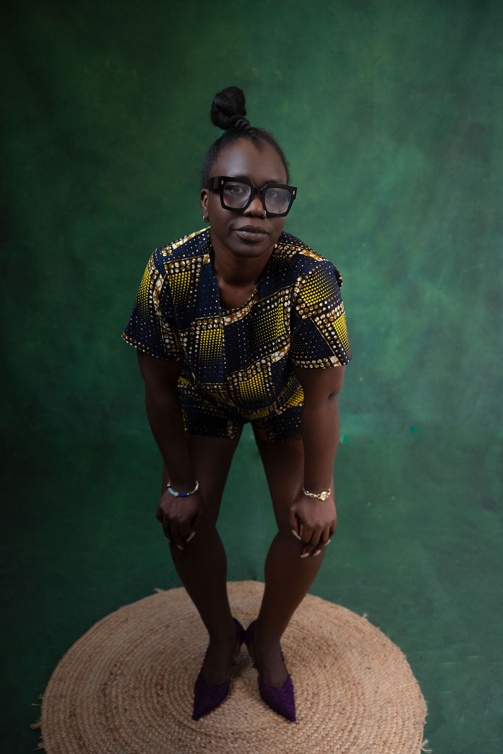 Ankara Geometric Dot Crop Top & Shorts Set - Golden Nights