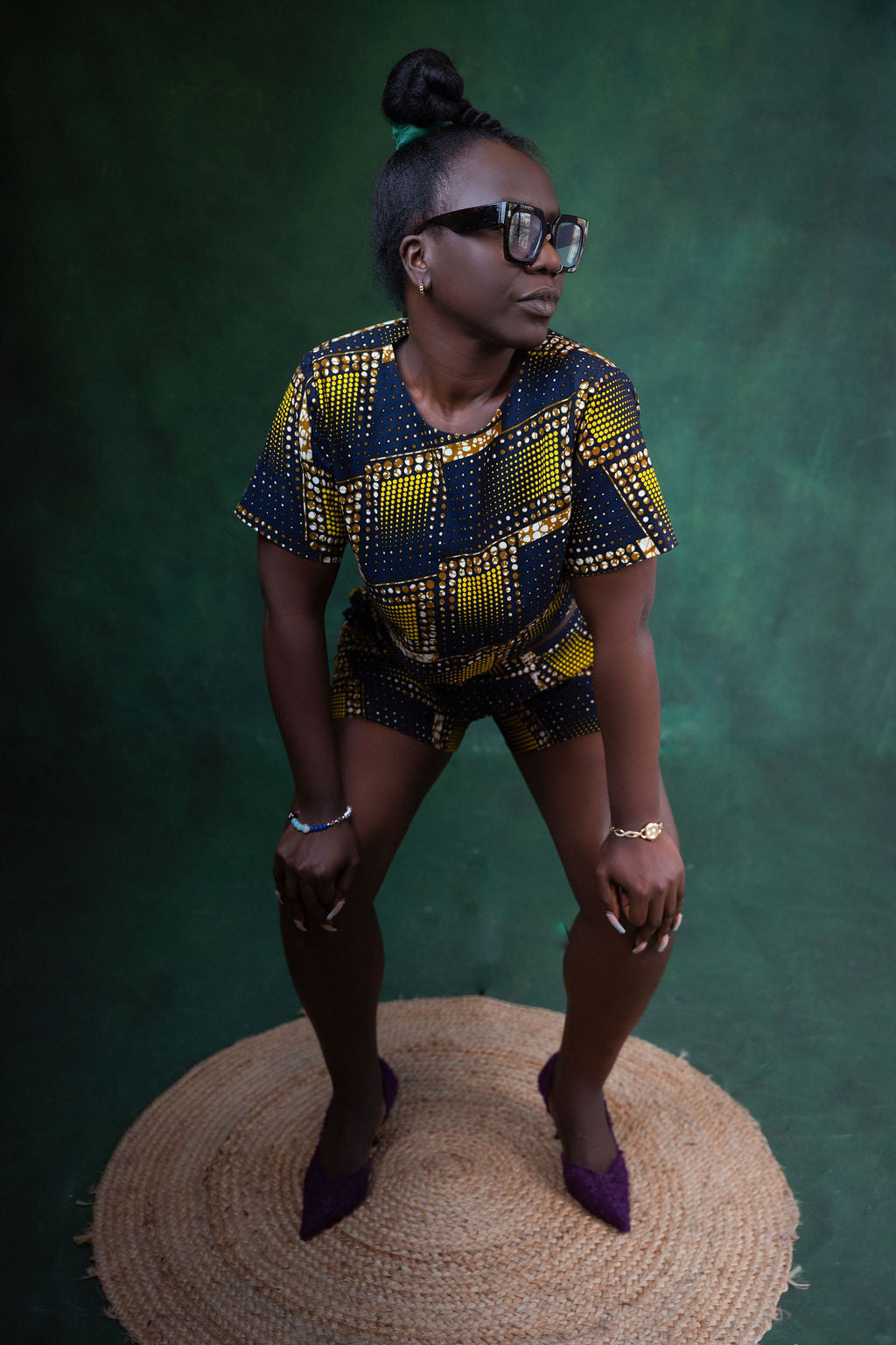 Ankara Geometric Dot Crop Top & Shorts Set - Golden Nights