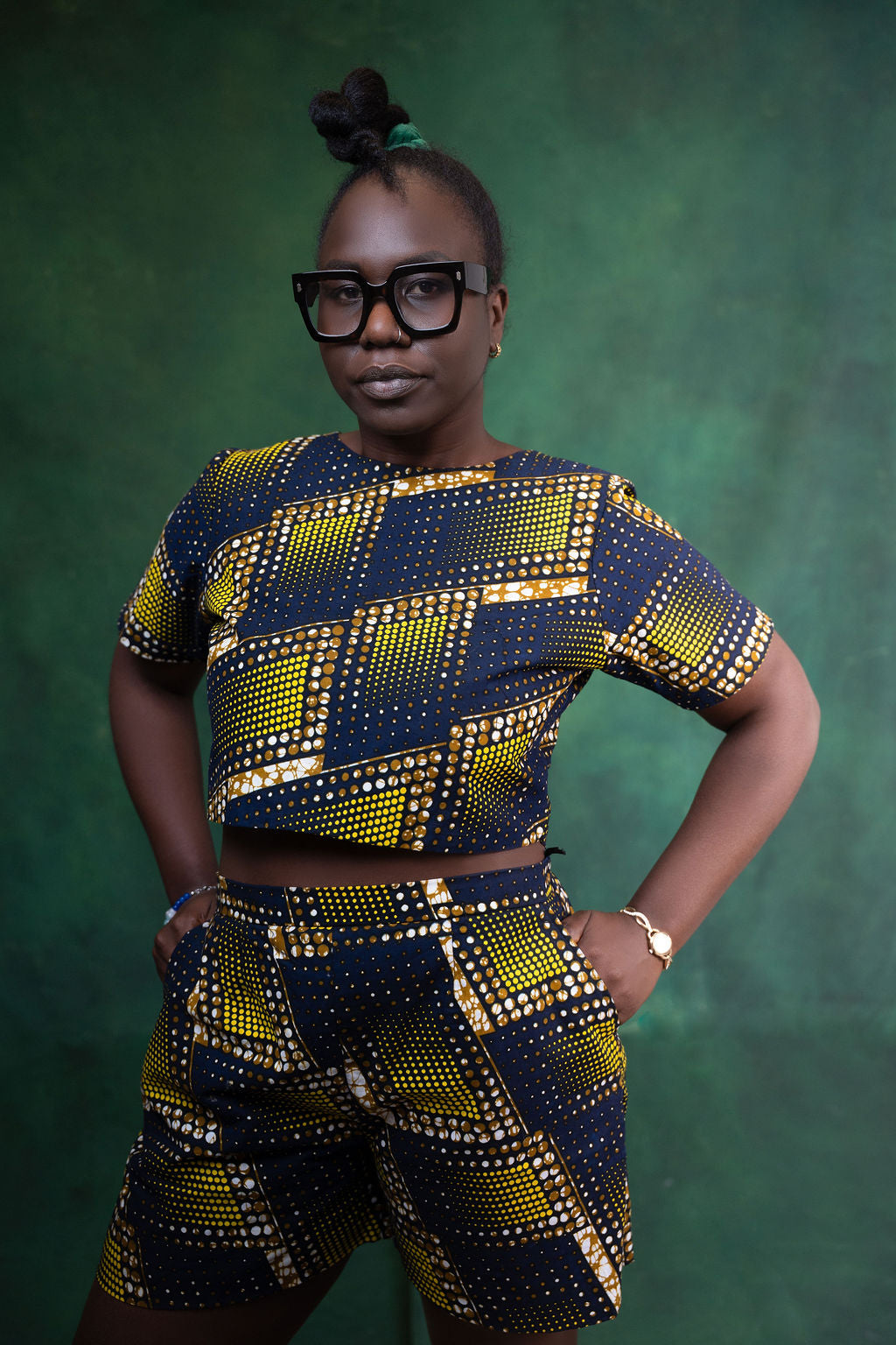 Ankara Geometric Dot Crop Top & Shorts Set - Golden Nights