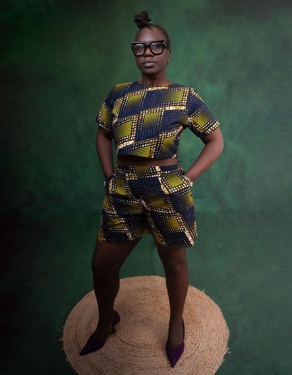 Ankara Geometric Dot Crop Top & Shorts Set - Golden Nights