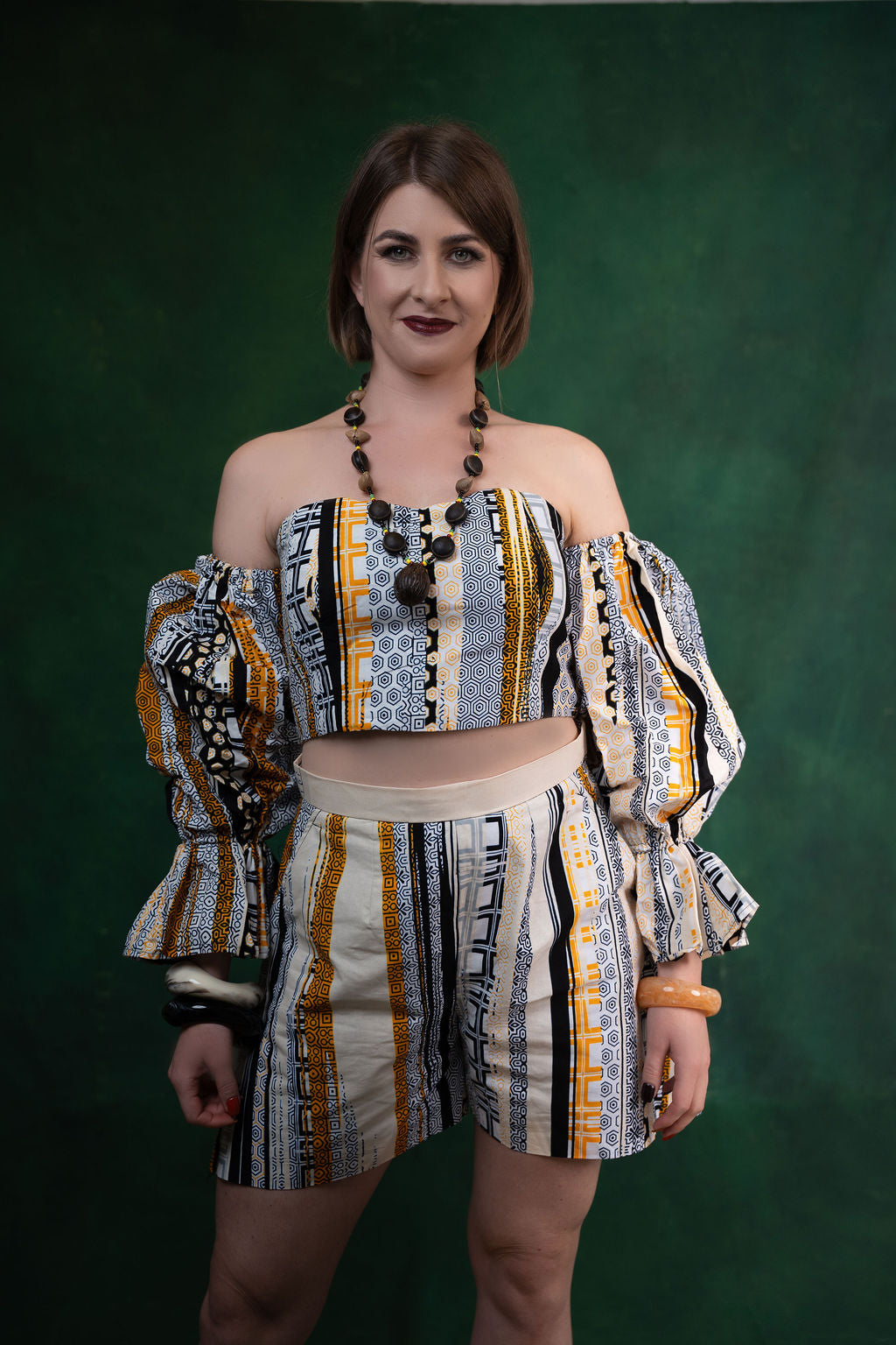 Ankara Geometric Stripe Two-Piece Set - Golden Mosaic