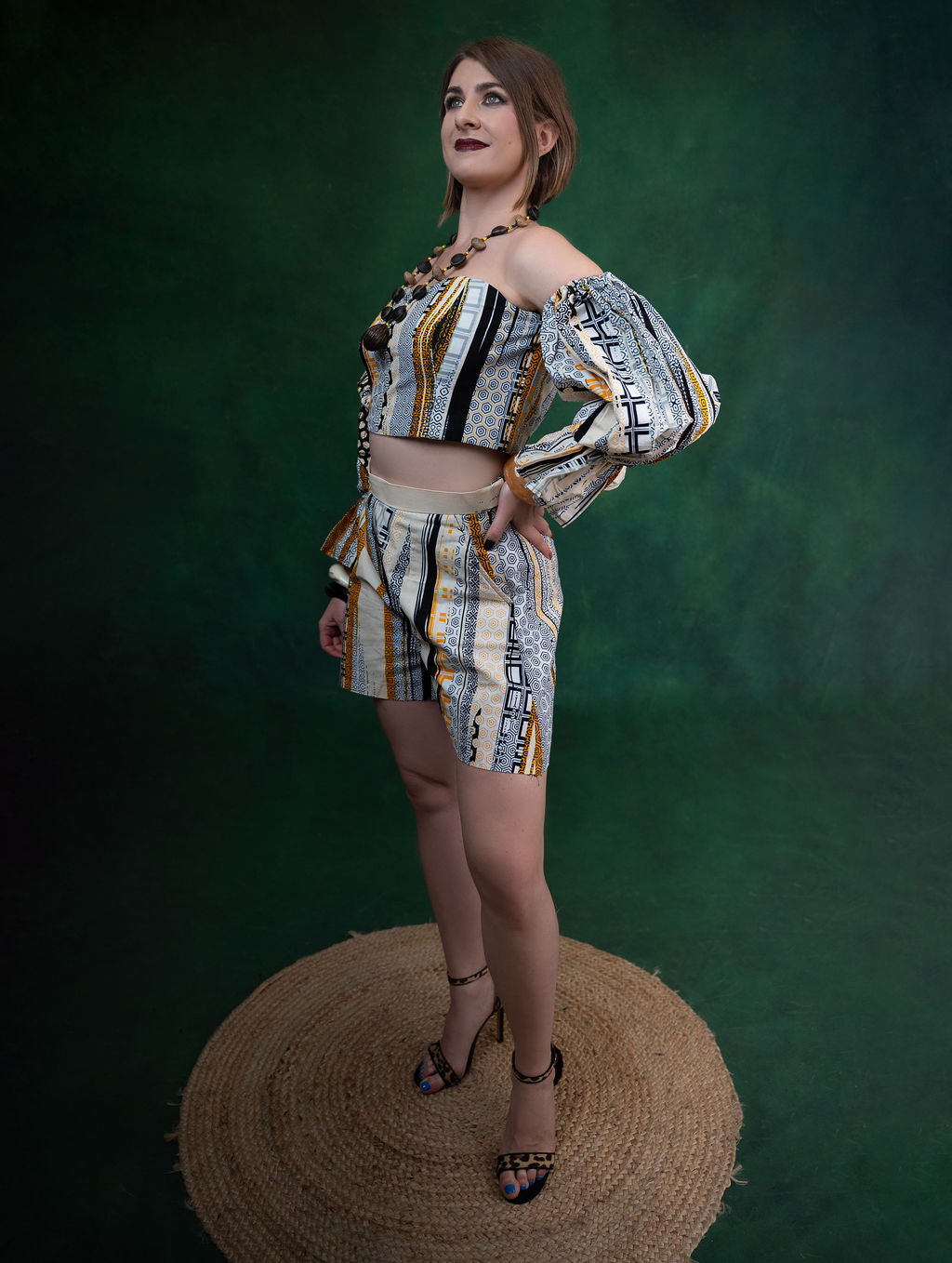 Ankara Geometric Stripe Two-Piece Set - Golden Mosaic