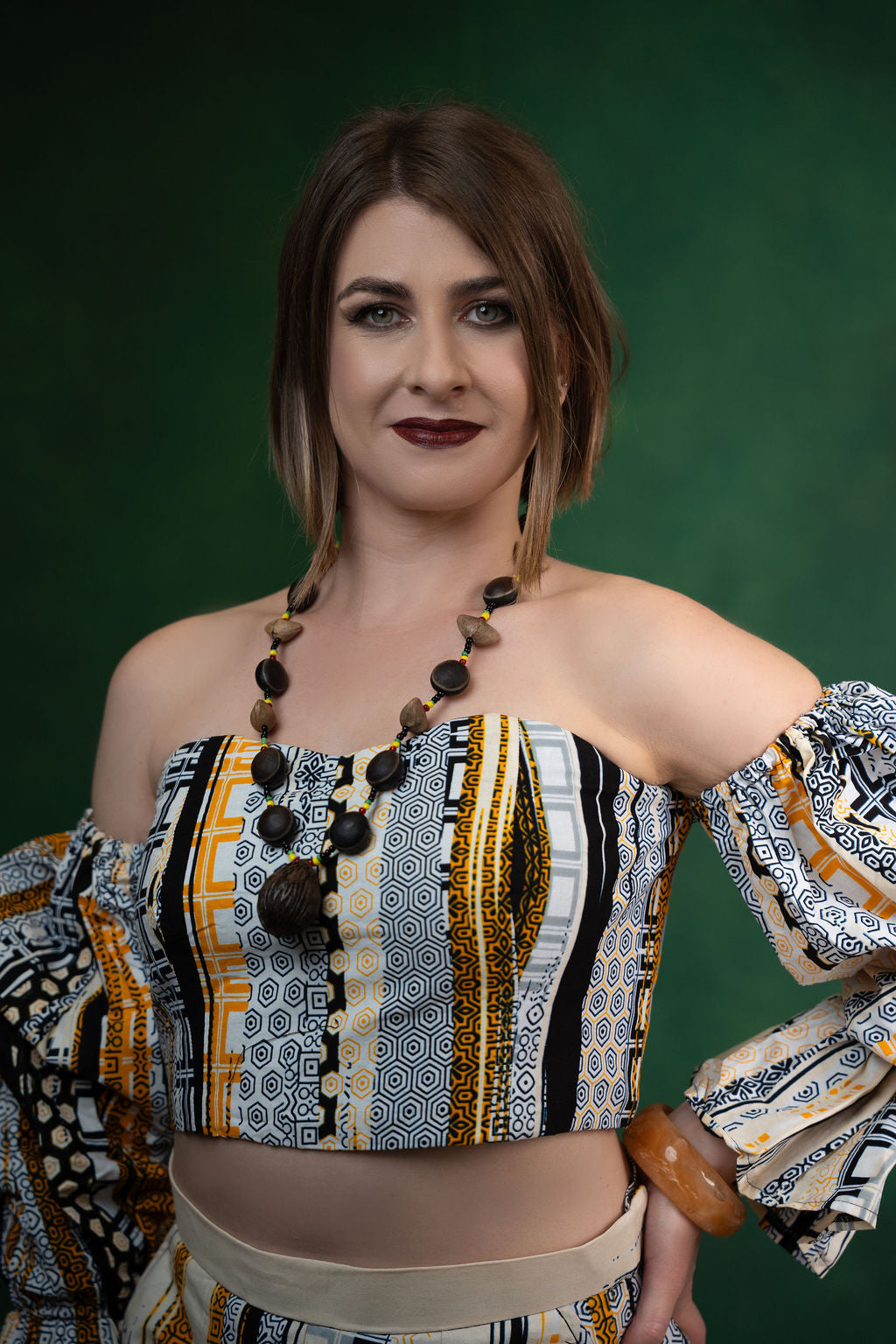 Ankara Geometric Stripe Two-Piece Set - Golden Mosaic