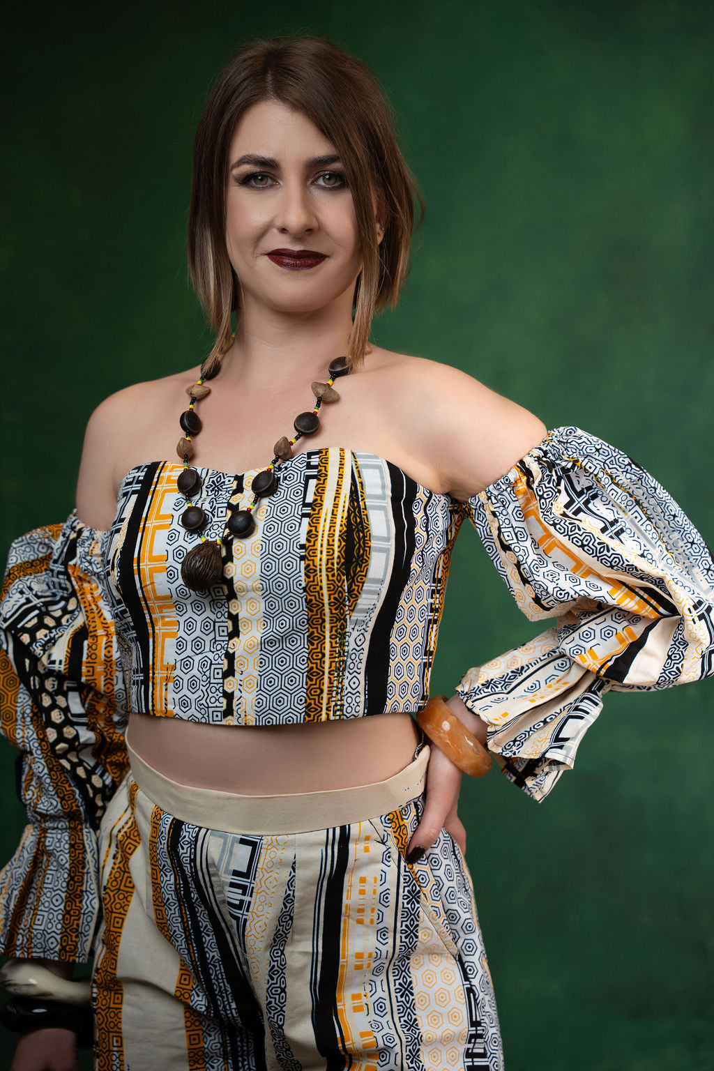 Ankara Geometric Stripe Two-Piece Set - Golden Mosaic