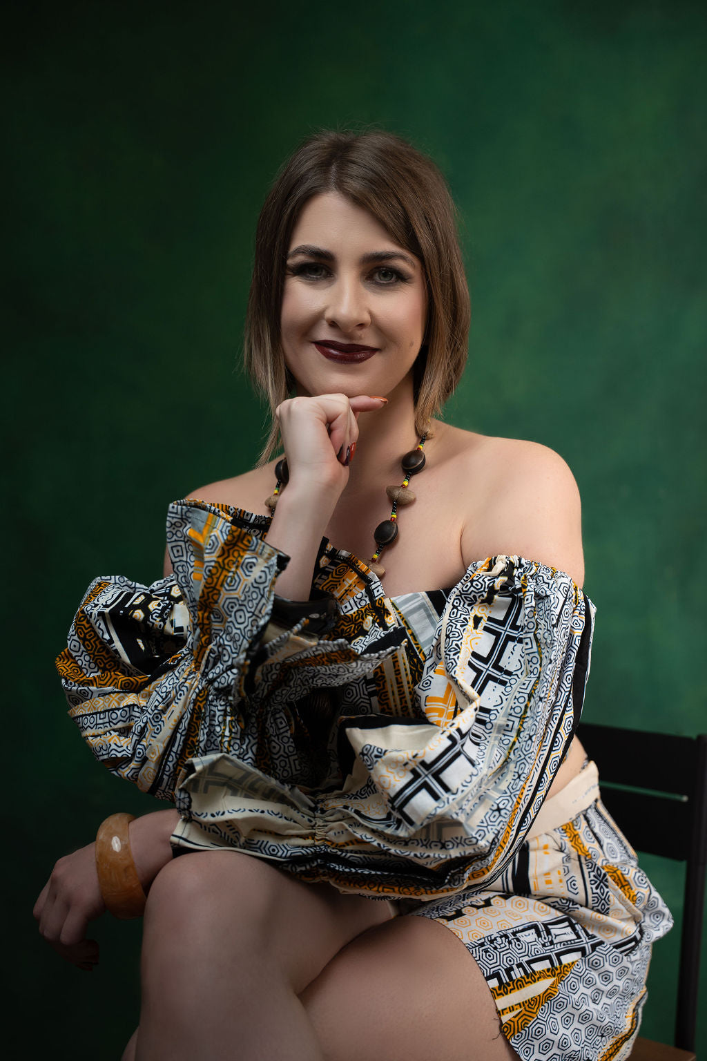 Ankara Geometric Stripe Two-Piece Set - Golden Mosaic